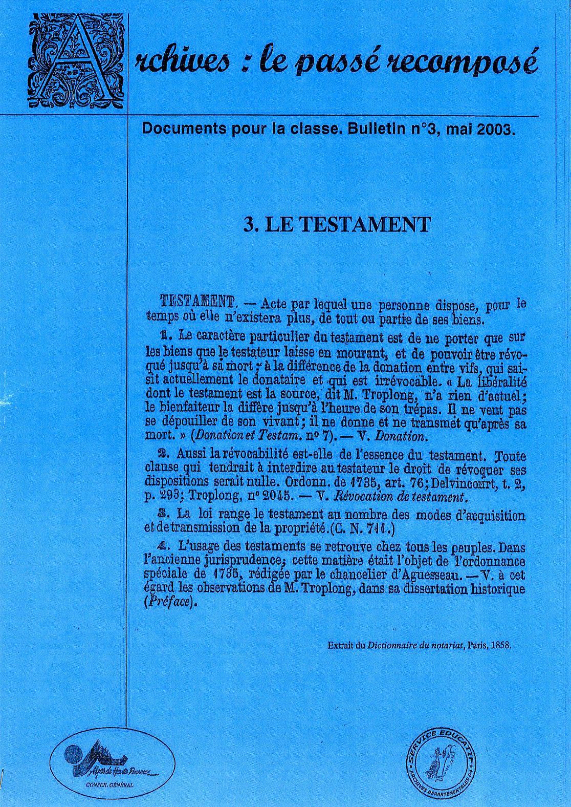 Le testament XIXe siècle
